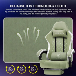 Gtplayer Fabric Gaming Chair With Footrest, Ergonomic Computer Desk Chair With Pocket Spring Cushion Heavy Duty Wide Pc Chair - thumbnail 5
