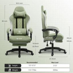 Gtplayer Fabric Gaming Chair With Footrest, Ergonomic Computer Desk Chair With Pocket Spring Cushion Heavy Duty Wide Pc Chair - thumbnail 2