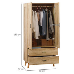 2 Door Wardrobe With 2 Drawers And Hanging Rail For Bedroom - thumbnail 2