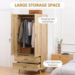 2 Door Wardrobe With 2 Drawers And Hanging Rail For Bedroom - thumbnail 4
