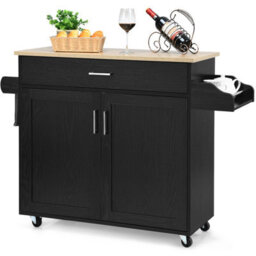 Costway Kitchen Island Cart Rolling Storage Trolley Cart W/ Lockable Rubber Casters - thumbnail 1