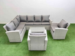 Fimous 8 Seater Garden Outdoor Pe Rattan Furniture Set Rattan Garden Sofa Set With 2 Chair Light Grey Mixed - thumbnail 1