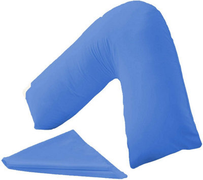 Homes & Linen Orthopaedic V-Shaped Pillow Extra Cushioning Support For Head, Neck & Back (Mid Blue, V-Pillow With Cover