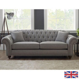 Xample Bordeaux Button Back Grey Fabric 4 Seater Sofa Tufted Design With Foam Cushions, Solid Wood Legs & Accent Pillows - thumbnail 1
