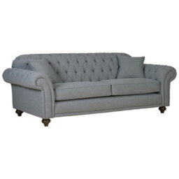 Xample Bordeaux Button Back Grey Fabric 4 Seater Sofa Tufted Design With Foam Cushions, Solid Wood Legs & Accent Pillows - thumbnail 3
