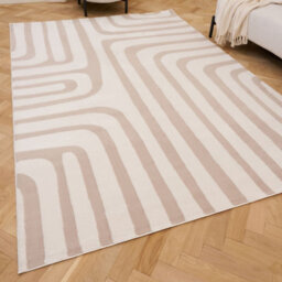The Rugs Loft Beige And Ivory Curved Line Living Room Area Rug And Runners Soft Pile - thumbnail 1