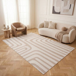 The Rugs Loft Beige And Ivory Curved Line Living Room Area Rug And Runners Soft Pile - thumbnail 3