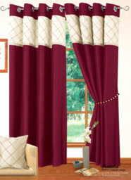 Intimates Faux Silk Pleated Lined Curtains, Ring Top, Durable Drapes For Living Room, Bedroom, Light-Filtering, Textured Fabric - Burgundy