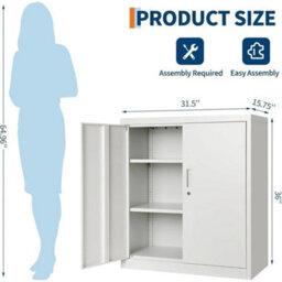 Office Filing Cabinet 3 Layers Lockable File Storage Cupboard White - thumbnail 2