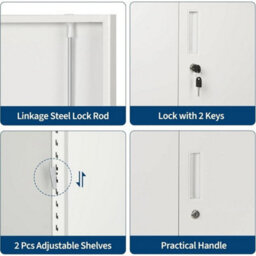 Office Filing Cabinet 3 Layers Lockable File Storage Cupboard White - thumbnail 4
