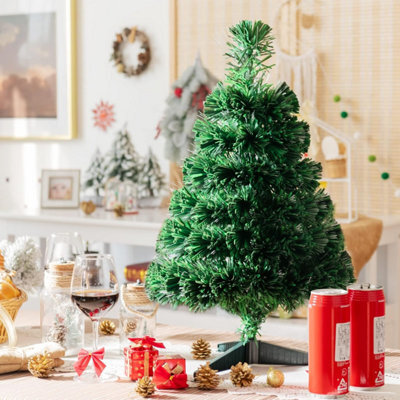 Costway 60Cm Fiber Optic Christmas Tree Tabletop Mini Xmas Tree W/ 60 Pvc Branch Tips - image 1