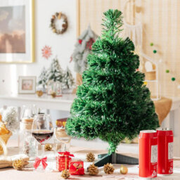 Costway 60Cm Fiber Optic Christmas Tree Tabletop Mini Xmas Tree W/ 60 Pvc Branch Tips