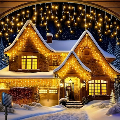 Darphe 30M Solar Powered Led Icicle String Lights With Remote Control,warm Yellow - image 1