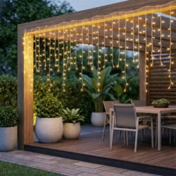 Darphe 30M Solar Powered Led Icicle String Lights With Remote Control,warm Yellow - thumbnail 2