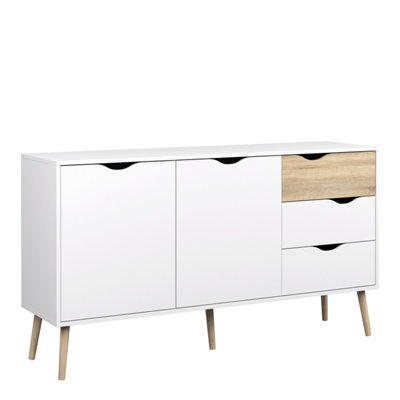 Furniture To Go Oslo Sideboard - Large - 3 Drawers 2 Doors In White And Oak - image 1