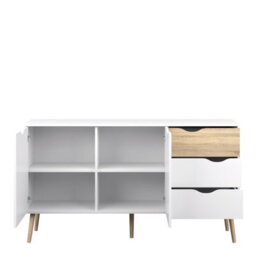 Furniture To Go Oslo Sideboard - Large - 3 Drawers 2 Doors In White And Oak - thumbnail 3