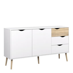 Furniture To Go Oslo Sideboard - Large - 3 Drawers 2 Doors In White And Oak - thumbnail 1