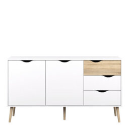 Furniture To Go Oslo Sideboard - Large - 3 Drawers 2 Doors In White And Oak - thumbnail 2