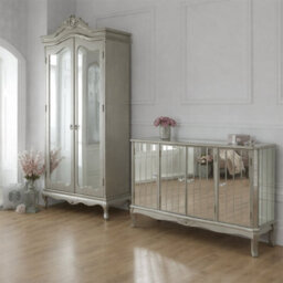 Melody Maison Silver Mirrored Wardrobe & Large Sideboard - Tiffany Range