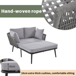 Garden Sofa With 2 Cushions And 2 Upholstery,outdoor Sun Lounger, Balcony Furniture Set, Cushions Are Removable And Washable, Gray - thumbnail 3