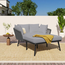 Garden Sofa With 2 Cushions And 2 Upholstery,outdoor Sun Lounger, Balcony Furniture Set, Cushions Are Removable And Washable, Gray