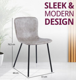 Hallowood Furniture Cullompton Taupe Faux Leather Dining Chairs With Black Metal Legs X4 - thumbnail 3