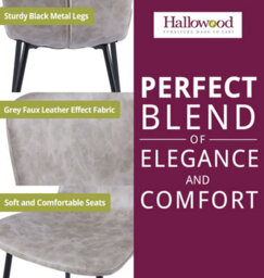 Hallowood Furniture Cullompton Taupe Faux Leather Dining Chairs With Black Metal Legs X4 - thumbnail 6