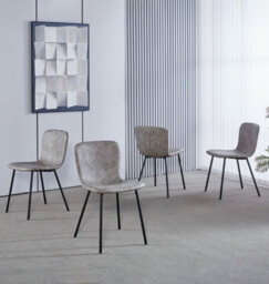 Hallowood Furniture Cullompton Taupe Faux Leather Dining Chairs With Black Metal Legs X4