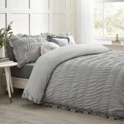 Catherine Lansfield Seersucker Frill Duvet Cover Set With Pillowcase Silver Grey