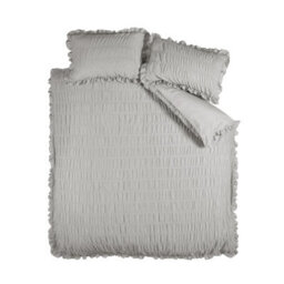 Catherine Lansfield Seersucker Frill Duvet Cover Set With Pillowcase Silver Grey - thumbnail 5
