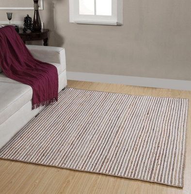 Second Nature Online Chakkar Pale Stripe Square Jute Beige Hall Rug / 180 Cm X 180 Cm - image 1