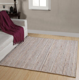 Second Nature Online Chakkar Pale Stripe Square Jute Beige Hall Rug / 180 Cm X 180 Cm - thumbnail 1