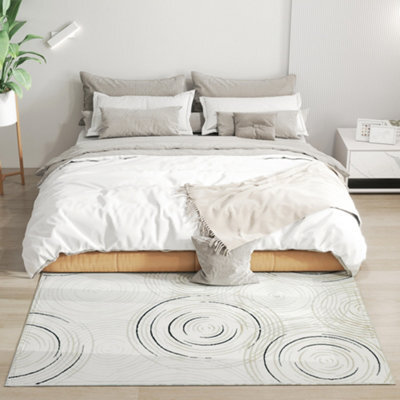 Homcom Swirl Pattern Washable Rug, Allergy-Friendly Floor Carpet, Cream