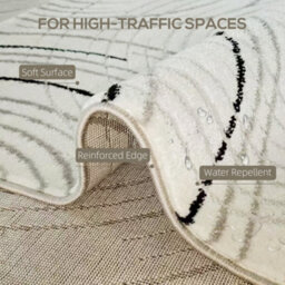 Homcom Swirl Pattern Washable Rug, Allergy-Friendly Floor Carpet, Cream - thumbnail 5