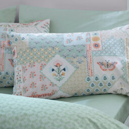 Catherine Lansfield Folk Patchwork Reversible Double Duvet Cover Set With Pillowcases Green - thumbnail 3