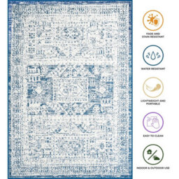 Homeart Outdoor Indoor Rug, Easy Clean, Uv Weather Resistant Rug For Patio, Gardenvintage Blue, Cream,180X270Cm - thumbnail 7