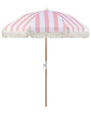 Wyld And Coco Evergreen 150Cm Round Tilt Parasol Pink And White Beech Wood Pole Uv-Resistant - image 1