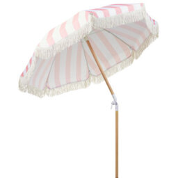 Wyld And Coco Evergreen 150Cm Round Tilt Parasol Pink And White Beech Wood Pole Uv-Resistant - thumbnail 6