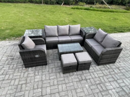 Fimous Outdoor Garden Furniture Sets 8 Pieces Wicker Rattan Furniture Sofa Sets With Rectangular Coffee Table Loveseat Sofa - thumbnail 2