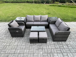 Fimous Outdoor Garden Furniture Sets 8 Pieces Wicker Rattan Furniture Sofa Sets With Rectangular Coffee Table Loveseat Sofa - thumbnail 1