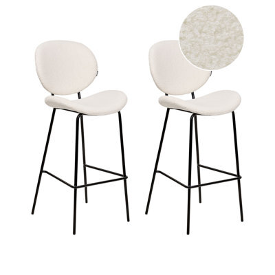 Beliani Set Of 2 Bar Chairs Luana Boucle White - image 1