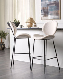 Beliani Set Of 2 Bar Chairs Luana Boucle White - thumbnail 2