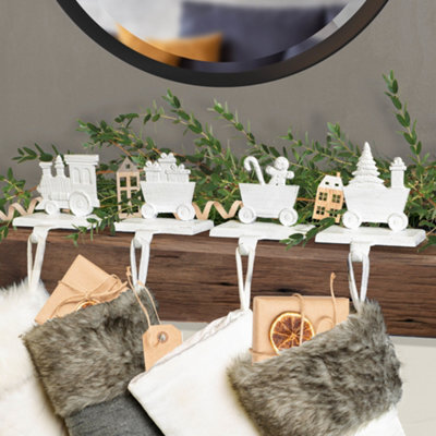Dibor White Family Of 4 Train Decorative Fireplace Stocking Holder Christmas Stocking Holder Set - image 1