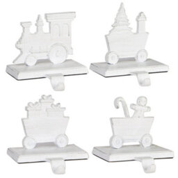 Dibor White Family Of 4 Train Decorative Fireplace Stocking Holder Christmas Stocking Holder Set - thumbnail 2