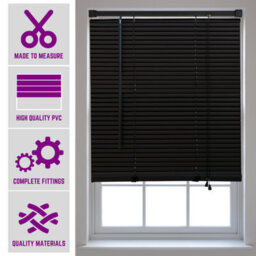 Furnished Made To Measure Black Pvc Venetian Blind - 25mm Slats Blind For Windows And Doors  (W)90Cm (L)210Cm