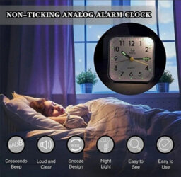 Quartz Alarm Clock With Night Light No Tick Snooze Silent Bedside Clock Hot Pink - thumbnail 4