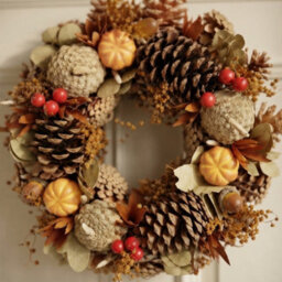 Garden Greatness Autumnal Pumpkin Pinecones Door Wreath - thumbnail 2