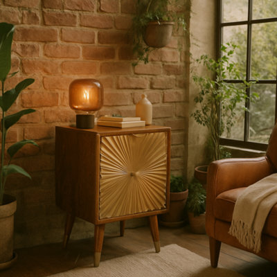Wyld Haus Merano Mango Wood Bedside - 2-Drawer Chestnut Finish With Brass Accents - image 1
