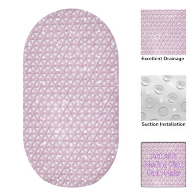 Showerdrape Medina Anti Slip Pink Pvc Bath Mat 69Cm X 36Cm - 2 Set - image 1