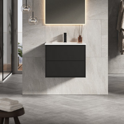 Banyetti Venti 600mm Wall Hung Vanity Unit With Lira Basin - Matt Black - image 1